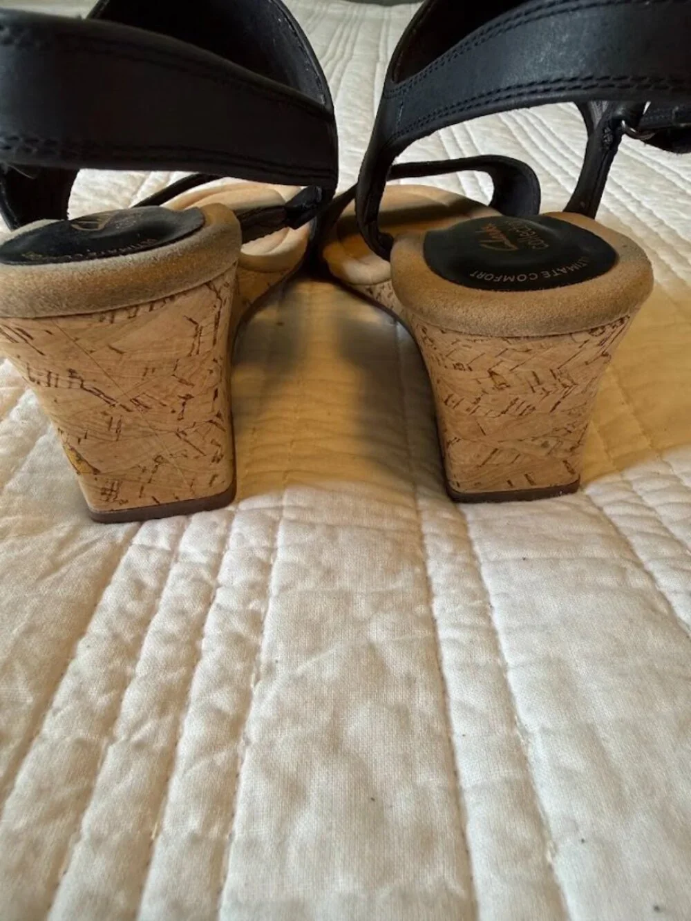 Clarks Kyarra Faye Black Leather Slingback Wedge Sandals Size 10